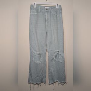 Vervet 90s Vintage Crop Flare Distressed Jeans Sky Blue Cotton Women's Size 25"